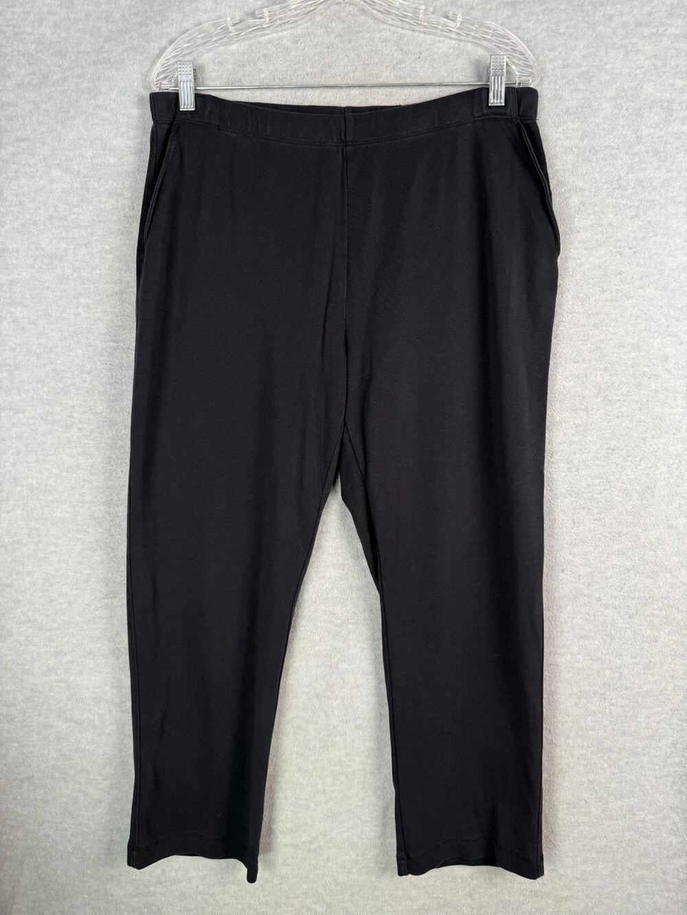 Lands End LP Sport Knit Straight Leg Pull On Pants Pockets Black 100% Cotton
